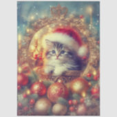 Schattige Kerstkat Vintage Decoupage Tissuepapier (Voorkant)