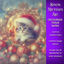 Schattige Kerstkat Vintage Decoupage Tissuepapier