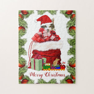 Schattige Kerstkat voor Kinderen Legpuzzel