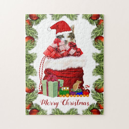 Schattige Kerstkat voor Kinderen Legpuzzel (Verticaal)