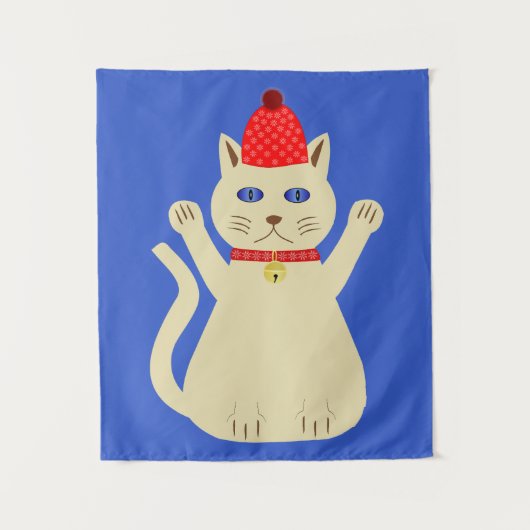 Schattige Kerstkat Wandkleed (Voorkant)