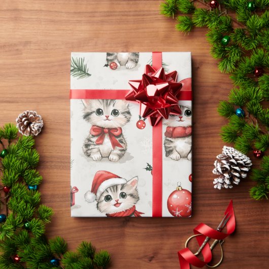 Schattige Kerstkatjes Cadeaupapier (Feestdagen Geschenken)