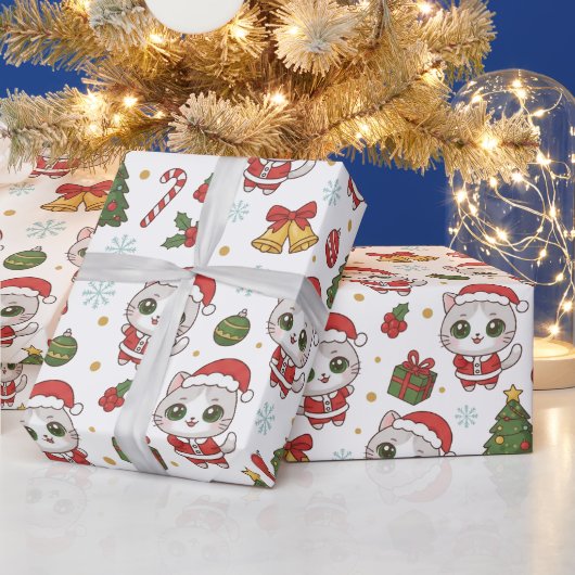 Schattige Kerstkatjes en Kerstversiering Cadeaupapier (Feestdagen)