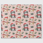 Schattige Kerstkatjes op Roze Cadeaupapier (Vlak)