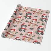 Schattige Kerstkatjes op Roze Cadeaupapier (Uitgerold)
