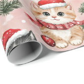 Schattige Kerstkatjes op Roze Cadeaupapier (Rol Hoek)