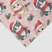 Schattige Kerstkatjes op Roze Tissuepapier (Detail)