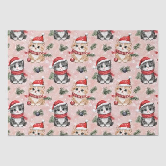 Schattige Kerstkatjes op Roze Tissuepapier (Voorkant)