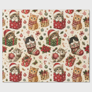 Schattige Kerstkatjes & Vakantiepatroon Cadeaupapier