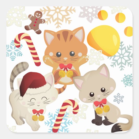 Schattige Kerstkatjes Vierkante Sticker (Voorkant)