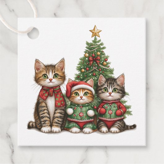 Schattige Kerstkatten Bedankjes Labels (Voorkant)