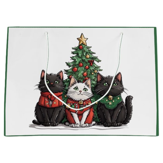 Schattige Kerstkatten Groot Cadeauzakje (Voorkant)