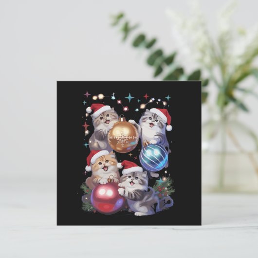 Schattige Kerstkatten In Ruimtedecoraties  Feestdagenkaart (Staand voorkant)