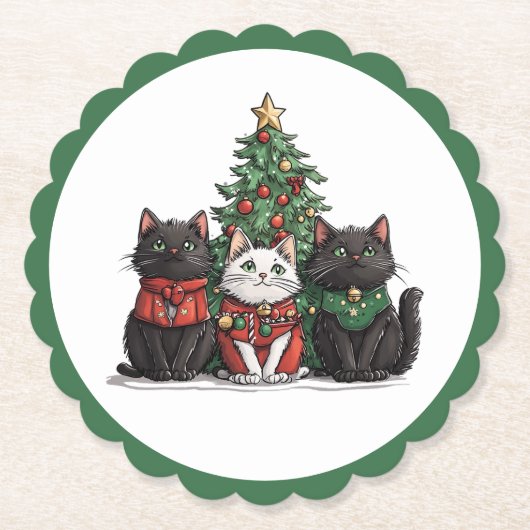Schattige Kerstkatten Kartonnen Onderzetters (Voorkant)