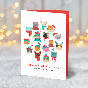Schattige Kerstkatten Meowy Kerstmis Feestdagen Kaart