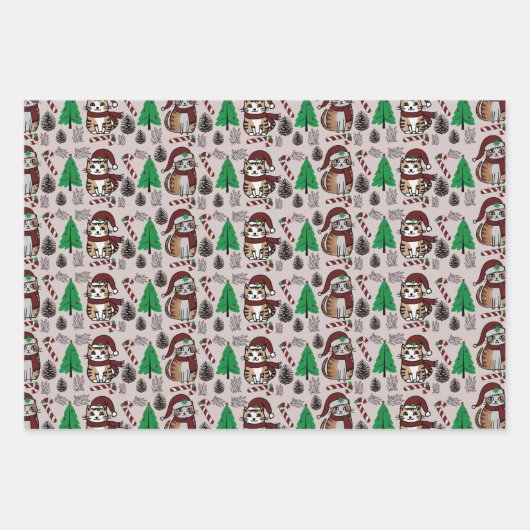 Schattige kerstkatten met bomen inpakpapier vel (Voorkant 2)