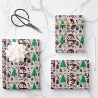 Schattige kerstkatten met bomen inpakpapier vel