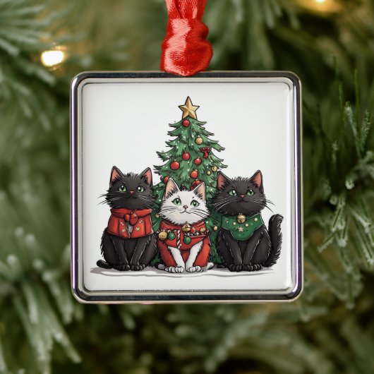 Schattige Kerstkatten Metalen Ornament (Boom)