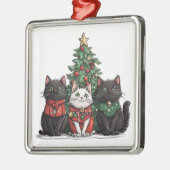 Schattige Kerstkatten Metalen Ornament (Links)