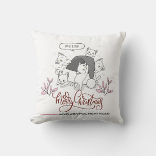 Schattige Kerstkatten “Miauw” Vakantieontwerp Kussen