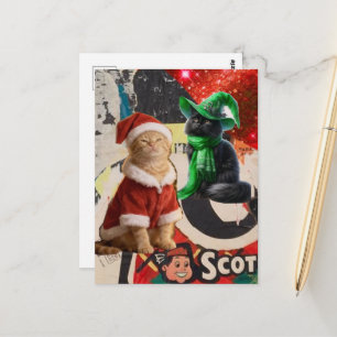 Schattige Kerstkatten Mixed Media Collage Briefkaart