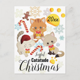 Schattige Kerstkatten & Sneeuwvlokken Patroon Vaka Feestdagenkaart