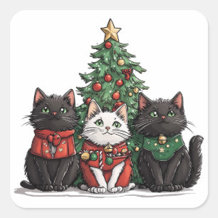 Schattige Kerstkatten Vierkante Sticker