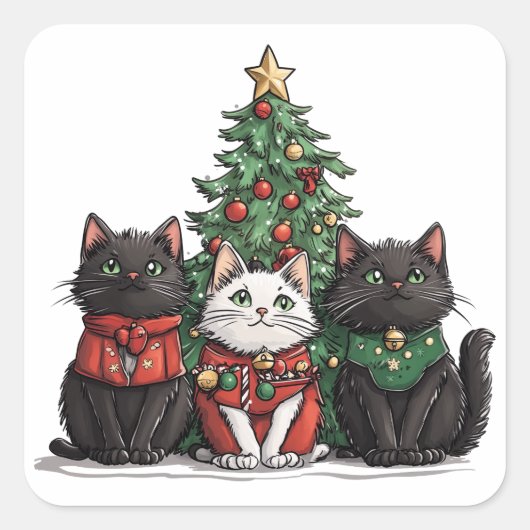 Schattige Kerstkatten Vierkante Sticker (Voorkant)