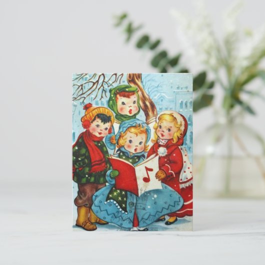 schattige kerstkerst-kinderen briefkaart (Staand voorkant)