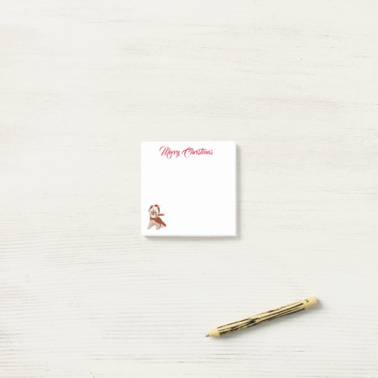 Schattige kerstkie in Santa Hat Merry Post-it® Notes (Op bureau)