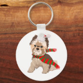 Schattige kerstkie in Santa Hat Sleutelhanger (Voorkant)