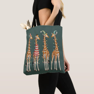 Schattige Kerstkijkende Giraffe Grappige Vakantie Tote Bag