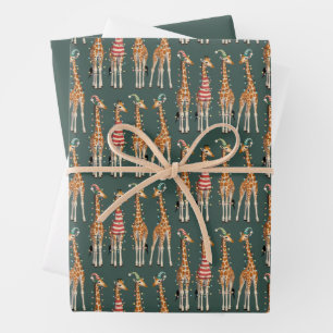 Schattige Kerstkijkende Giraffe Grappige Vakantied Inpakpapier Vel