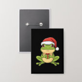 Schattige Kerstkikker met Santa-hoed die een cadea Button (Voorkant / Achterkant)