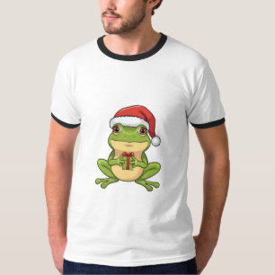 Schattige Kerstkikker met Santa-hoed die een cadea T-shirt