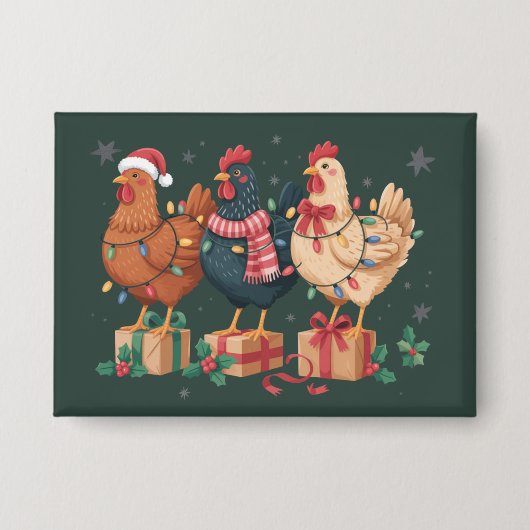 Schattige Kerstkippen Grappige Vakantieboerderij Button (Voorkant)