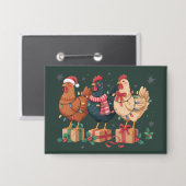 Schattige Kerstkippen Grappige Vakantieboerderij Button (Voorkant / Achterkant)