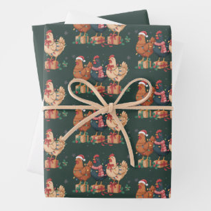 Schattige Kerstkippen Grappige Vakantieboerderij Inpakpapier Vel