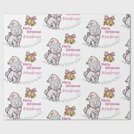 Schattige kerstkitten in een kerstmuts aangepaste  cadeaupapier (Vlak)