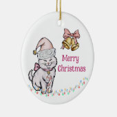 Schattige kerstkitten in een kerstmuts aangepaste keramisch ornament (Rechts)