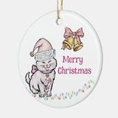 Schattige kerstkitten in een kerstmuts aangepaste keramisch ornament (Links)
