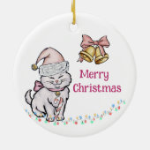 Schattige kerstkitten in een kerstmuts aangepaste keramisch ornament (Achterkant)