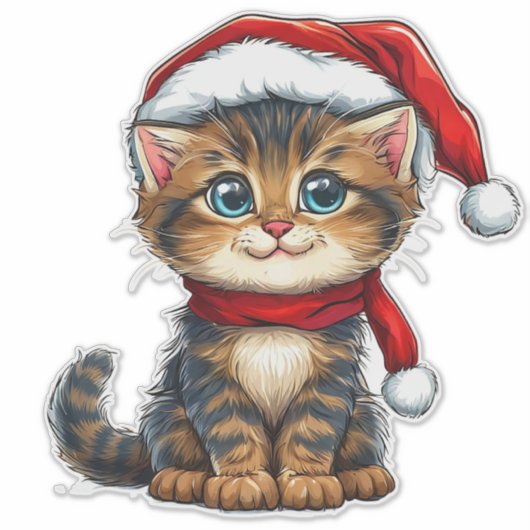 Schattige Kerstkitten met een kerstmuts Sticker (Voorkant)