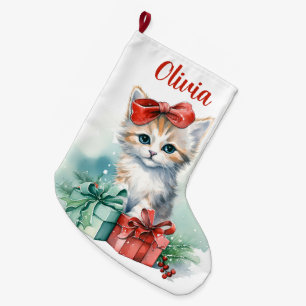 Schattige kerstkitten met geschenken en naam grote kerstsok