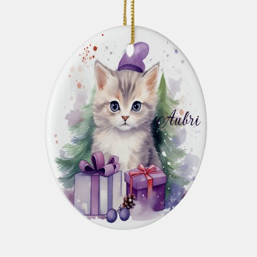 Schattige kerstkitten met kerstcadeaus keramisch ornament (Rechts)