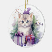 Schattige kerstkitten met kerstcadeaus keramisch ornament (Links)