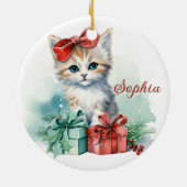 Schattige kerstkitten met kerstcadeaus keramisch ornament (Achterkant)