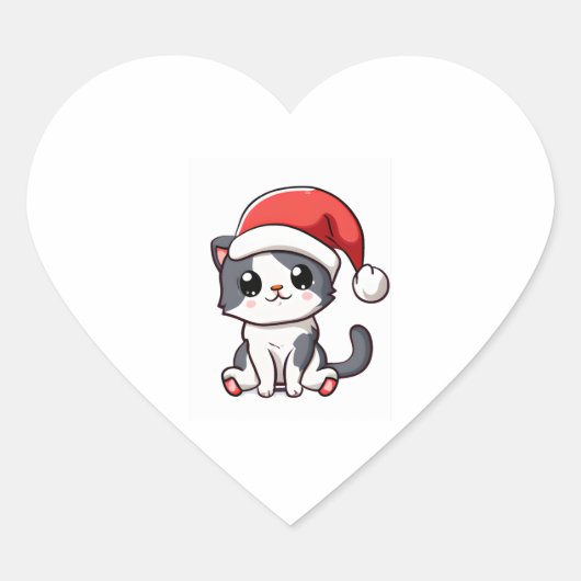 Schattige kerstkitten met kerstmuts hart sticker (Voorkant)