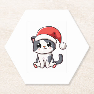 Schattige kerstkitten met kerstmuts kartonnen onderzetters