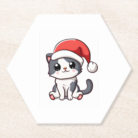 Schattige kerstkitten met kerstmuts kartonnen onderzetters (Voorkant)